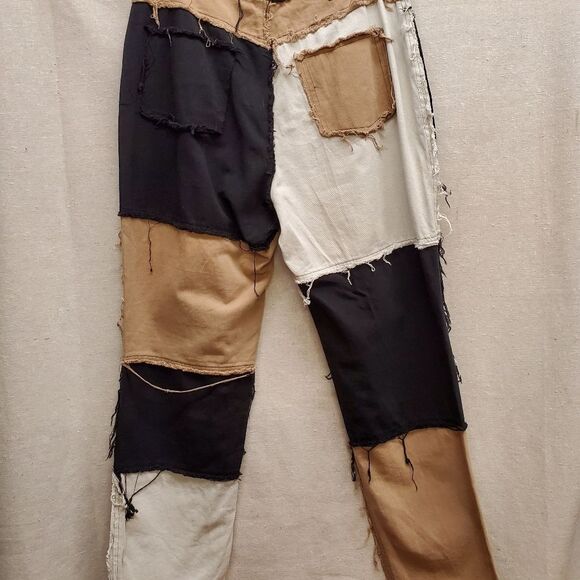 Shein Patchwork Stringy Pants Jeans in Black, White and Tan Size L - Picture 2 of 9